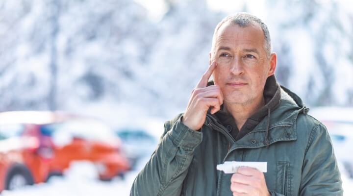 man applying moisturizer in winter